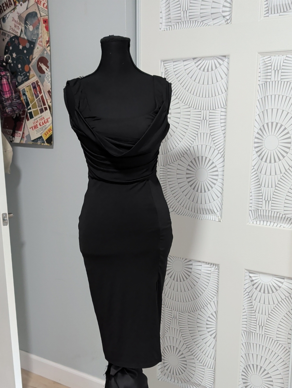 Elegant Black Cowl-Neck Midi Dress